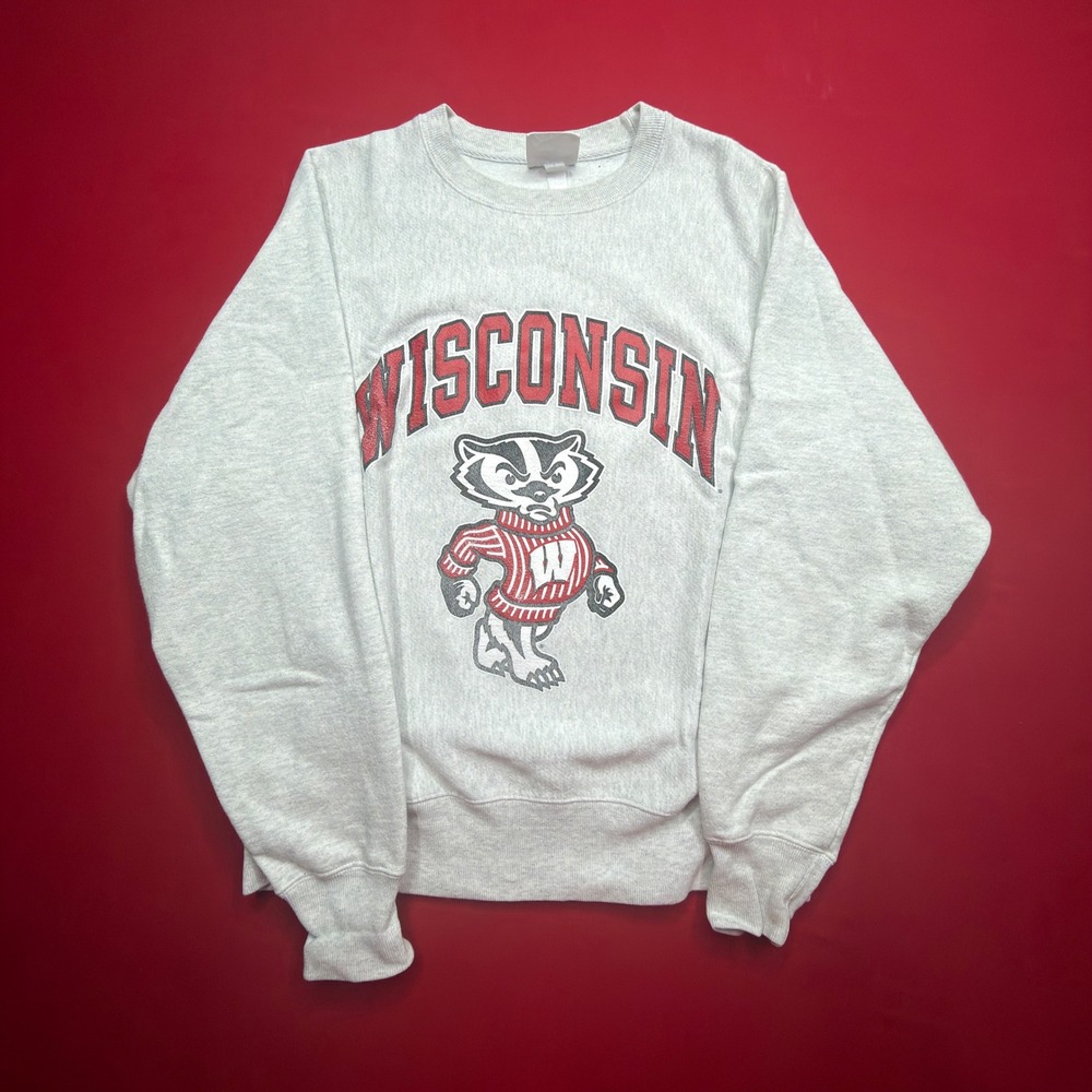 Vintage 90s Champion Reverse Weave Wisconsin Badgers Sweatshirt Grey Mens‎ Small